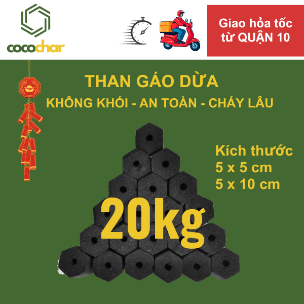 20kg - Than nướng BBQ không khói, than không khói Cocochar, than gáo dừa sạch, bán sỉ than gáo dừa không khói