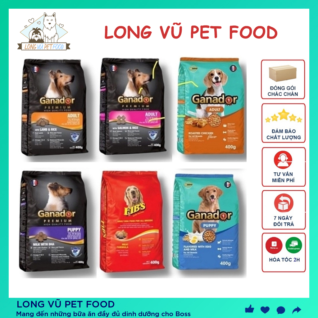 Gói 400g Thức ăn cho chó Ganador - FIB's - Adult - Puppy - Hạt cho chó mọi lứa tuổi - Long Vũ Pet Food