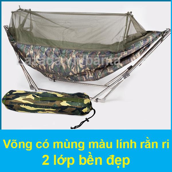 Võng có mùng 2 lớp VM2L có túi đựng bền đẹp màu lính rằn ri