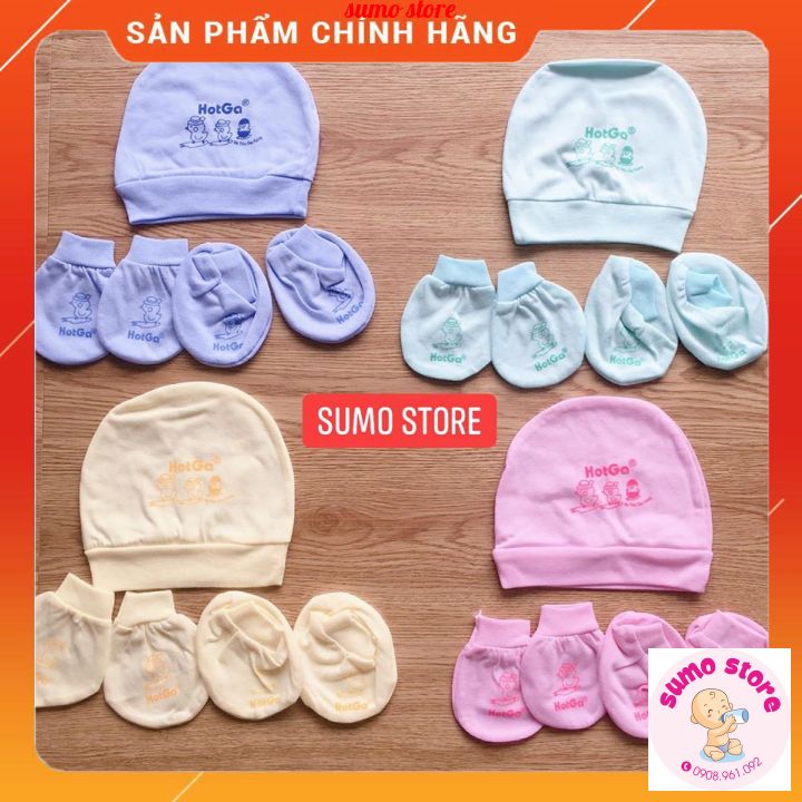 Set Nón/ Mũ kèm bao tay chân sơ sinh HotGa