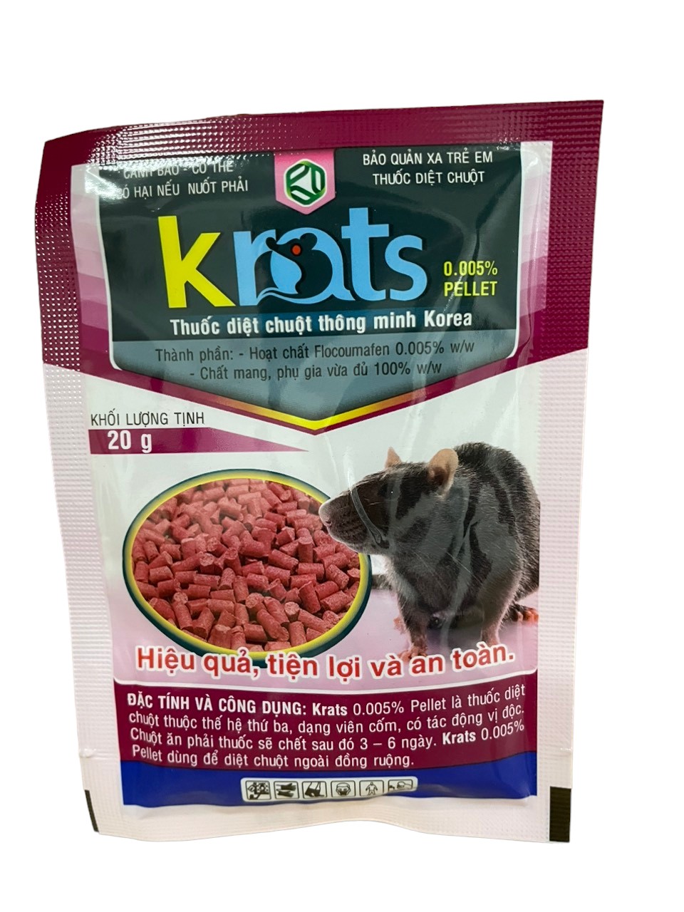 Bả diệt chuột thông minh Hàn Quốc KRATS dạng viên cốm (gói 20 gram): Bả Diệt chuột chống đông máu; #thuốc_diệt_chuột