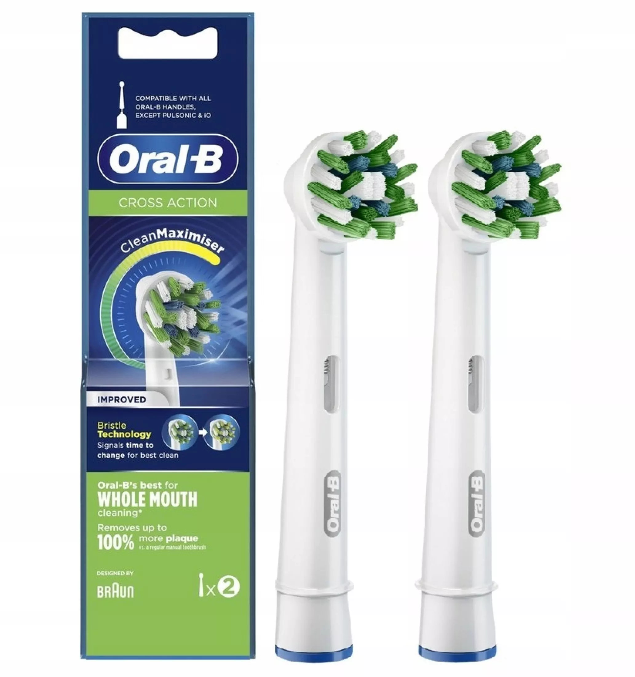 Đầu thay bàn chải điện oral b cross action set 2 đầu thay thế đầu bàn chải oral - lông xoắn chéo chải sạch răng tiện lợi - chính hãng - set 2 đầu