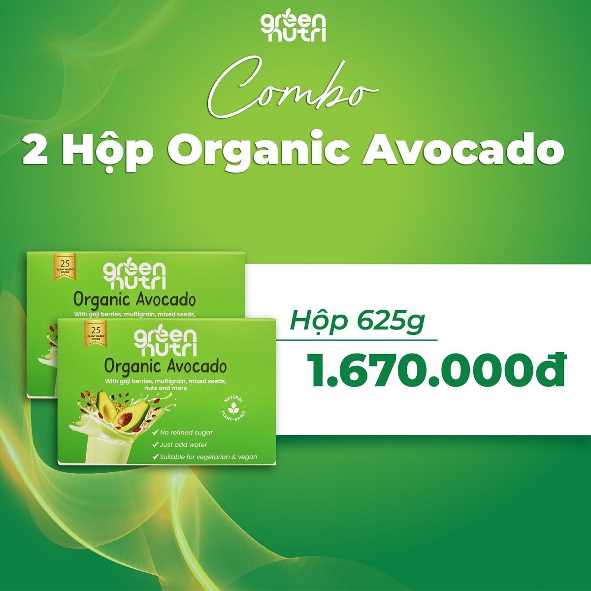 Combo 2 Hộp Sữa Hạt Ngũ Cốc Organic Avocado Có Chứa BCAAs Duy Trì Sức Khỏe Khối Cơ - Hộp giấy 625g