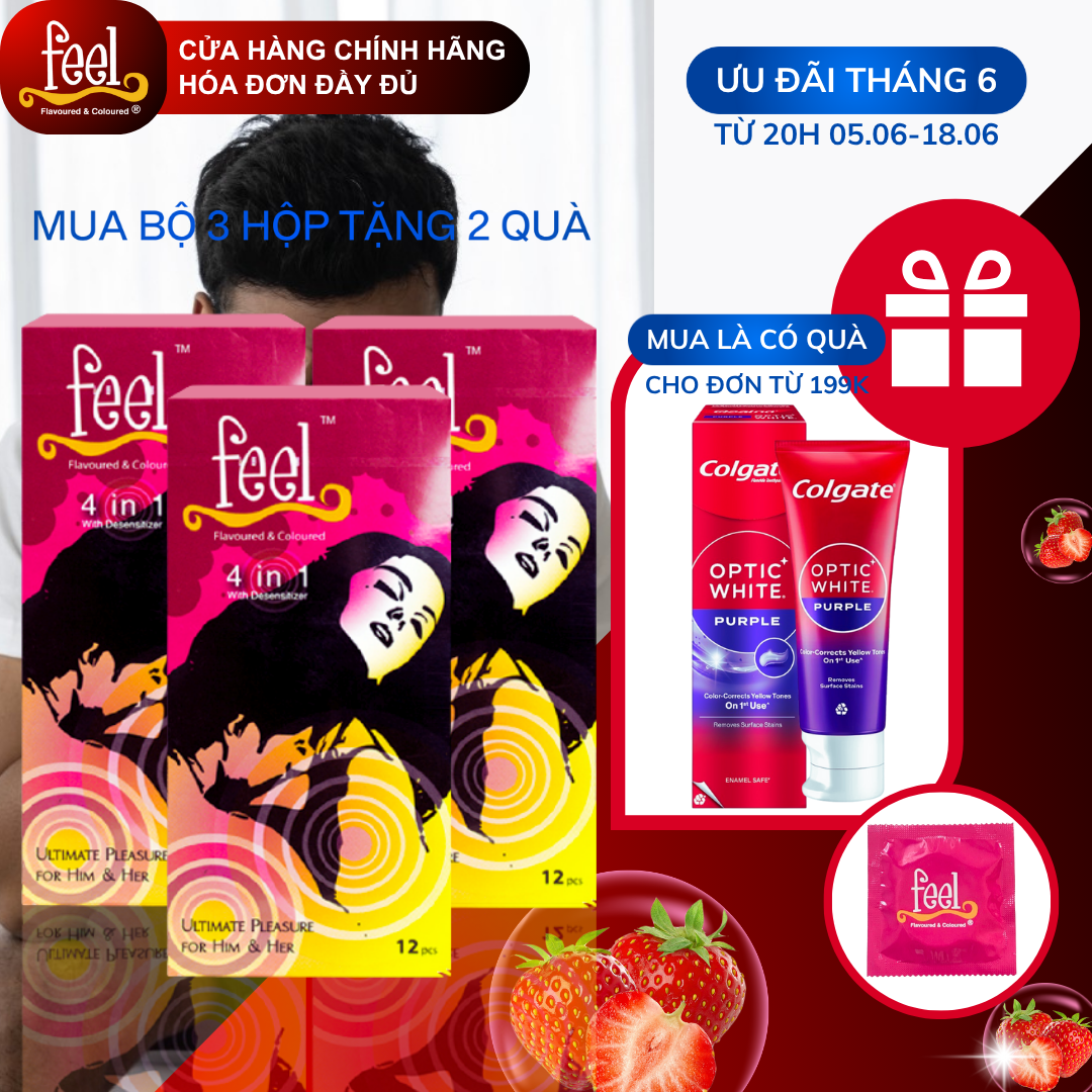 Bộ 3 Hộp Bao cao su Feel 4 in 1 12 bao - Giúp kéo dài thời gian quan hệ