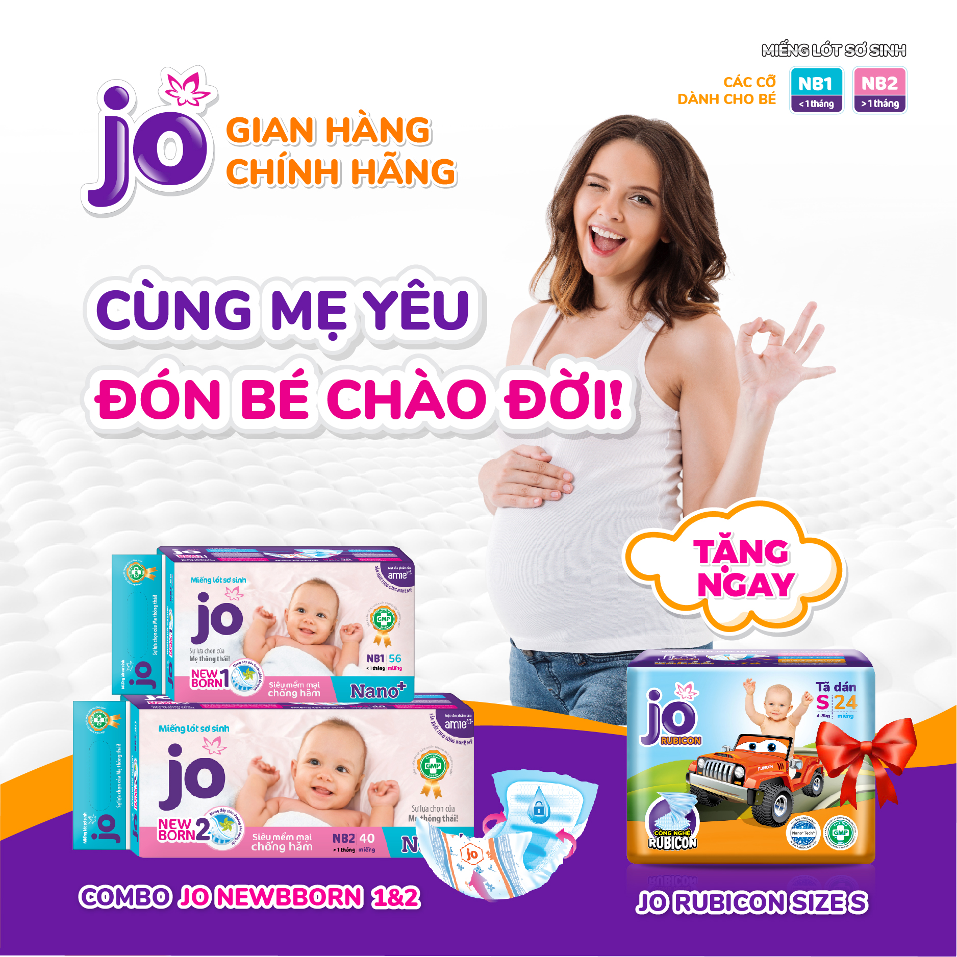 (Tặng Jo Rubicon dán size S24) Combo Miếng lót sơ sinh JO Newborn 1&2