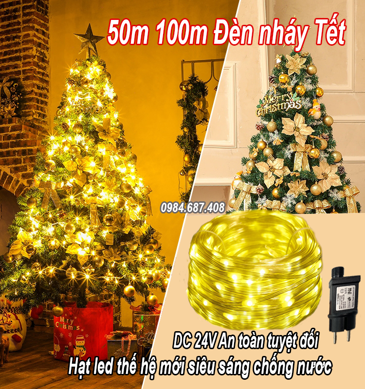 Đèn nháy dùng điện 100m 50m cao cấp siêu chống nước led mắt to nhiều chế độ nháy dùng điện 24V an toàn không dò điện