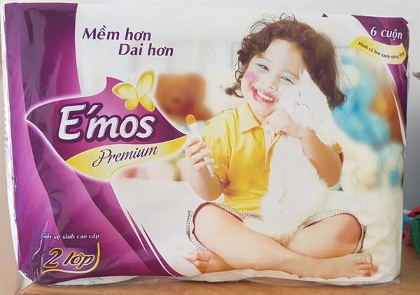 Giấy vệ sinh E'mos Premium cá heo xanh 6 cuộn x 2 lớp