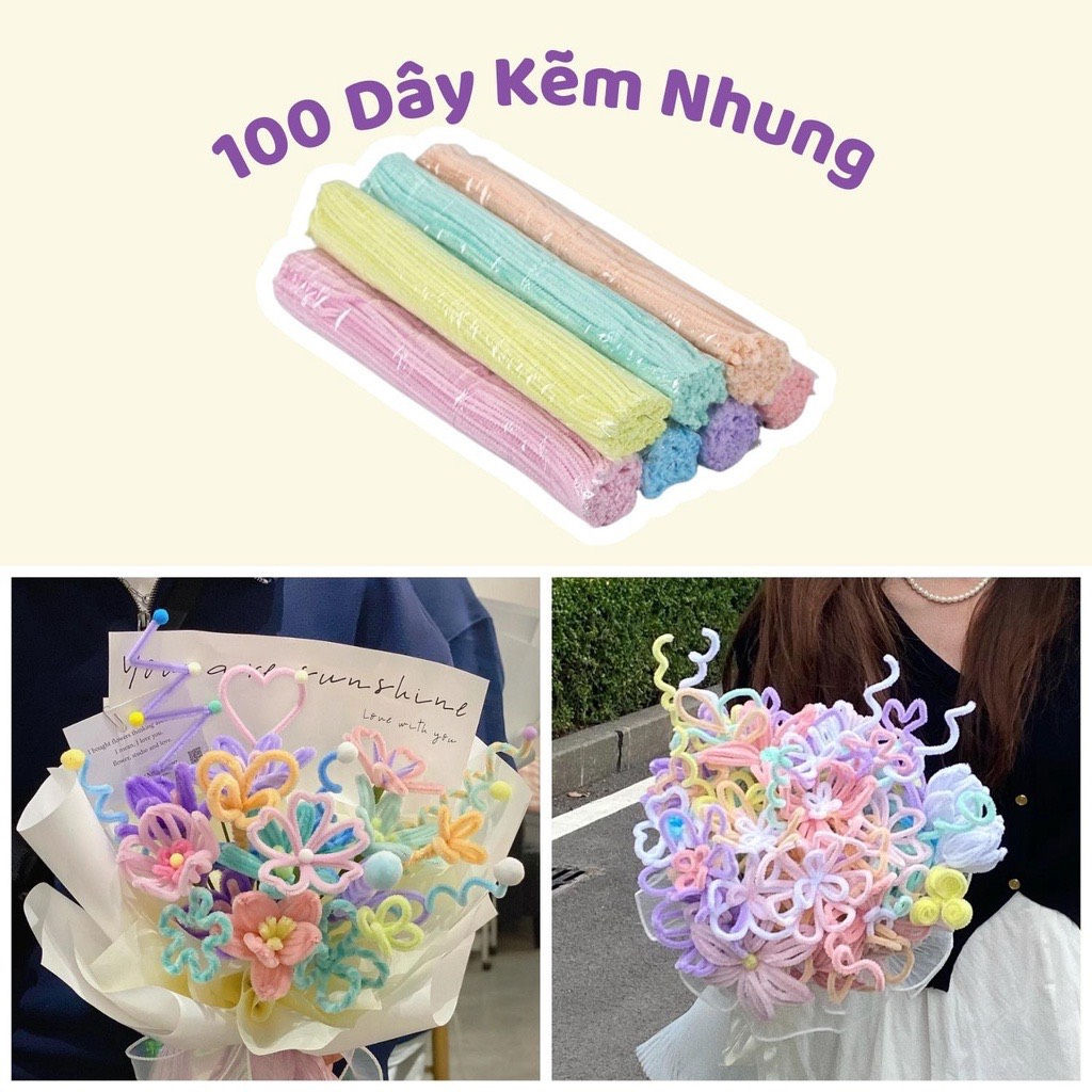 Set 100 kẽm nhung làm hoa, đồ thủ công handmade đủ màu