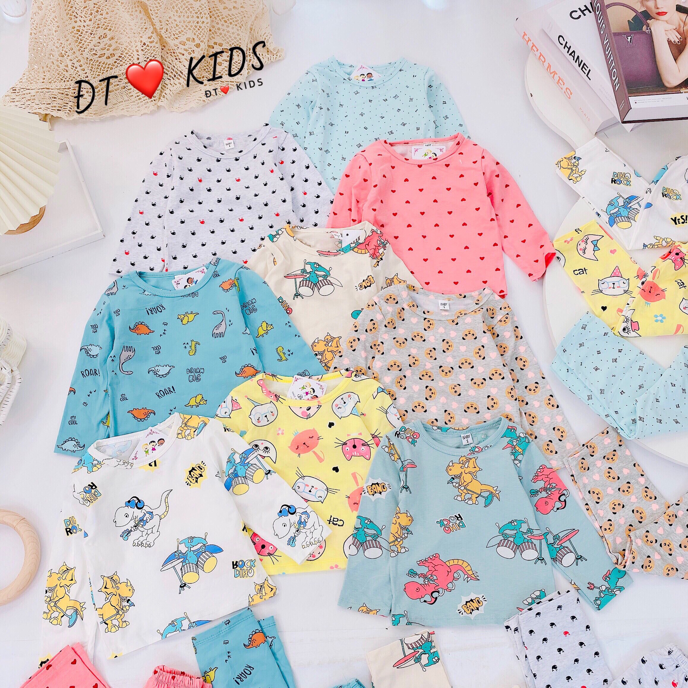 Bộ đồ ngủ cho bé trai bé gái, bộ dài tay cotton cho bé