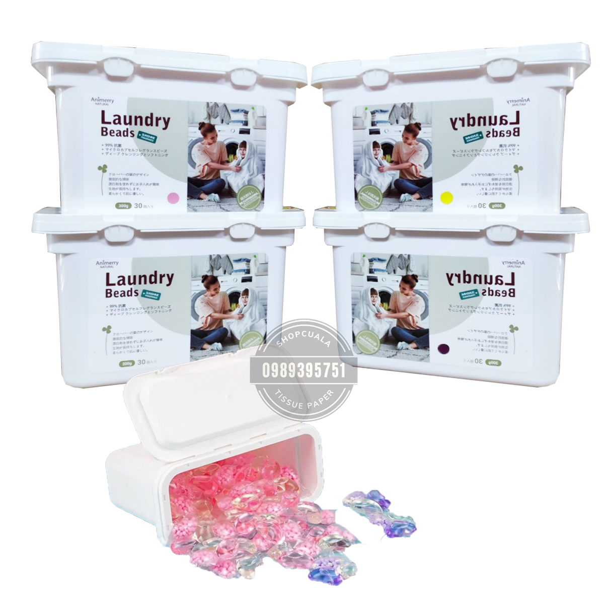 Viên giặt xả Animerry công nghệ Nhật bản 3 in 1 - hộp 30 viên