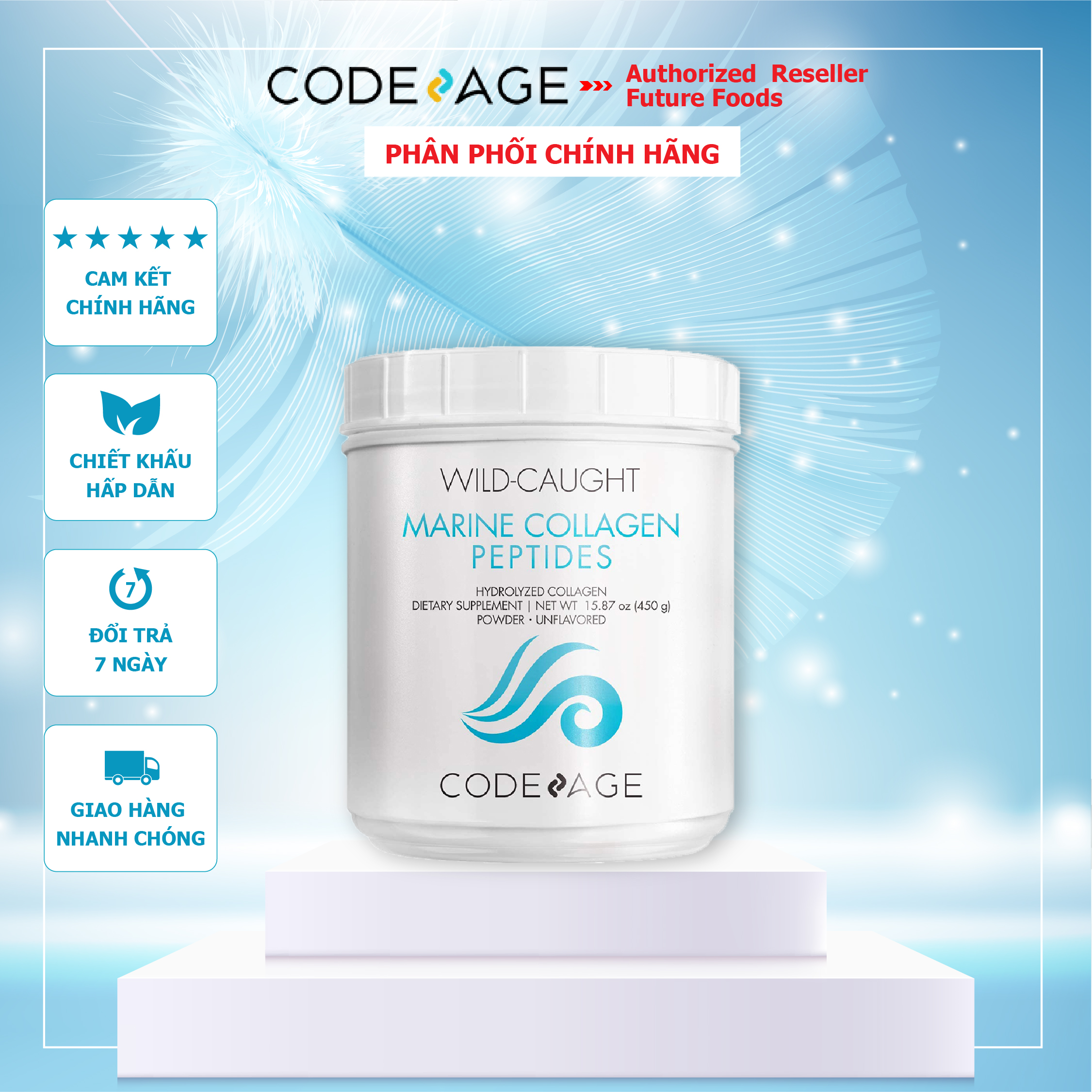 Bột Collagen Thủy Phân Uống CodeAge Marine Collagen Peptides 450g - Giúp Trẻ Hóa và Bảo vệ Da