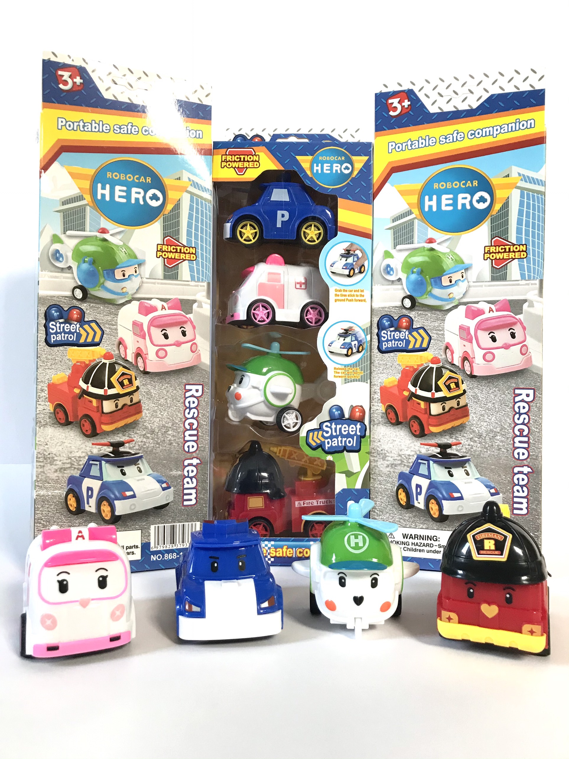 Đồ chơi bộ 4 xe ô tô đồ chơi Biệt đội Poli Robocar Poli / Amber/ Heli/ Roy đồ chơi chạy đà cho bé