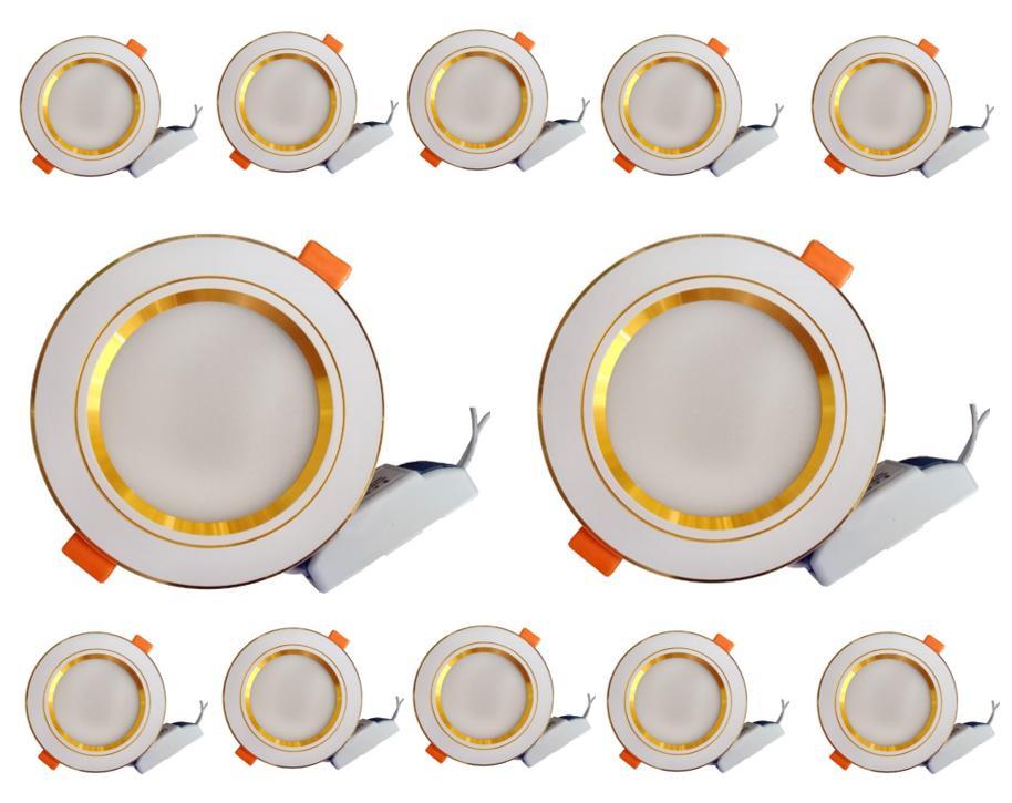 Combo 10 Đèn Led âm trần 7w 3 chế độ 3 màu viền vàng.
