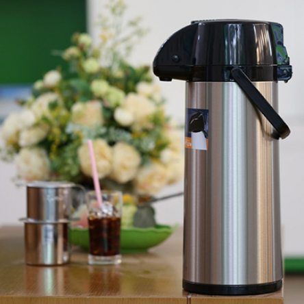 Phích nước Rạng Đông 2.5 lít, có cần bơm cao cấp, chất liệu inox, Bình thuỷ cafe giữ nhiệt, Model RD-2545 ST1.E