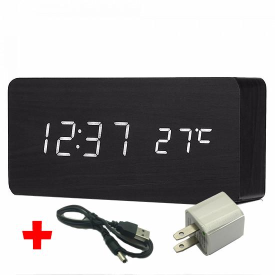 [Tặng SẠC ] Đồng Hồ Để bàn đèn led bằng gỗ siêu hot đa năng - Đồng hồ trang trí, đồng hồ báo thức - DH003