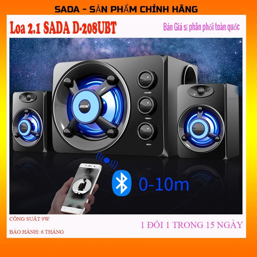 Loa máy tính 2.1 sada d-208ubt, loa vi tính - pione boss - có đèn led game âm thanh trầm hỗ trợ bluetooth, usb, thẻ nhớ, aux giá sỉ​, giá bán buôn