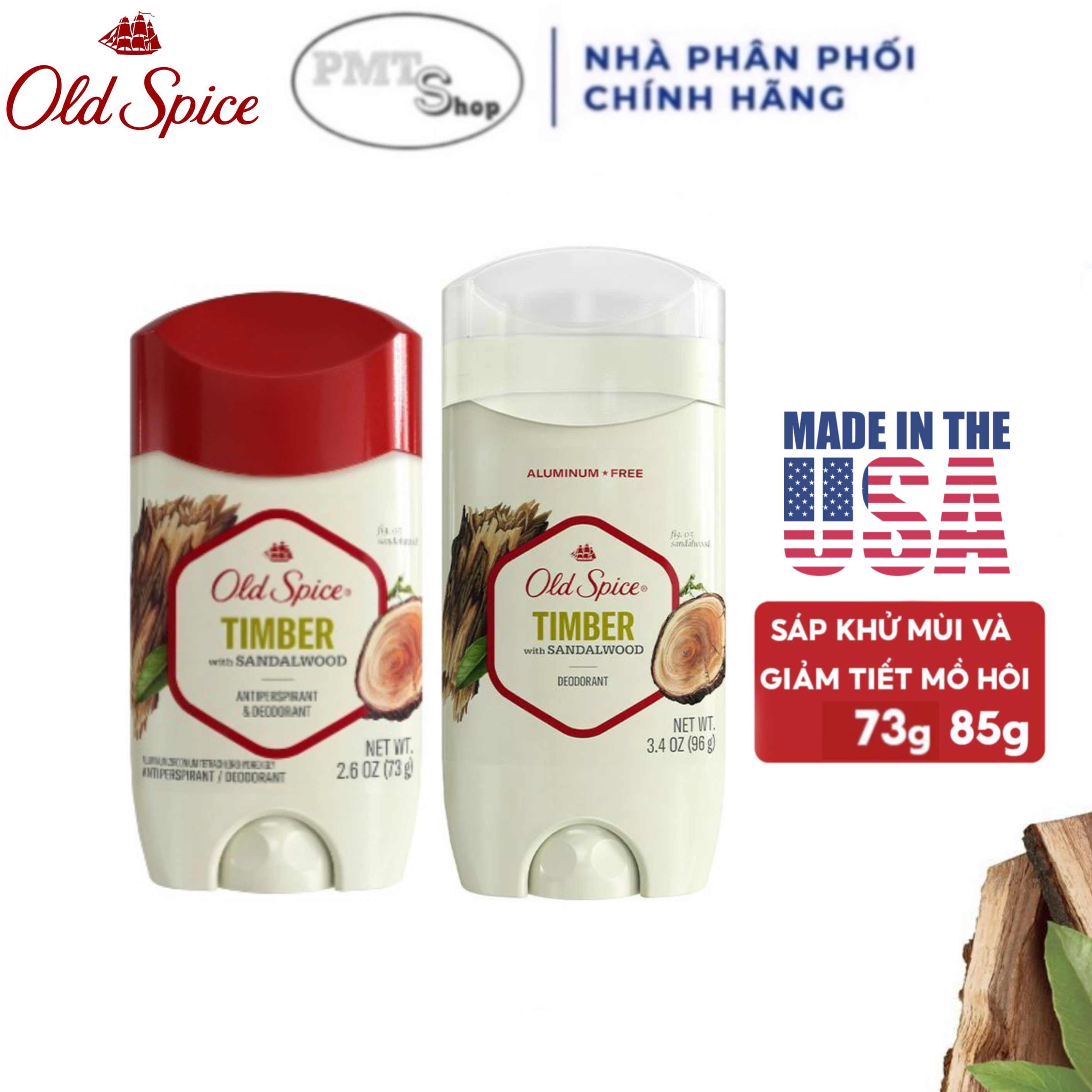 Lăn khử mùi old spice timber 85g sáp xanh / 73g sáp trắng made in usa