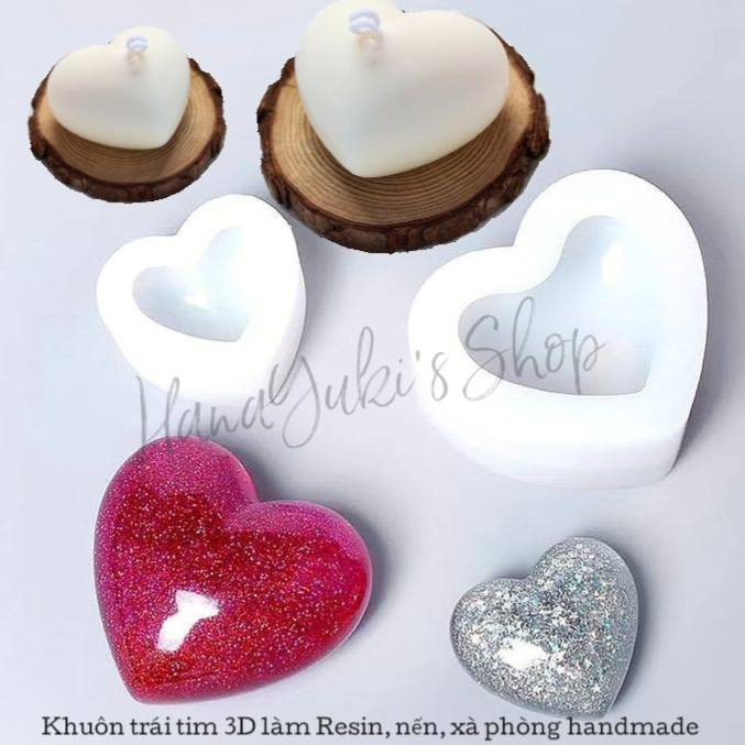 Khuôn trái tim 3D sử dụng trong ngành thủ công: Resin, Nến, Xà phòng