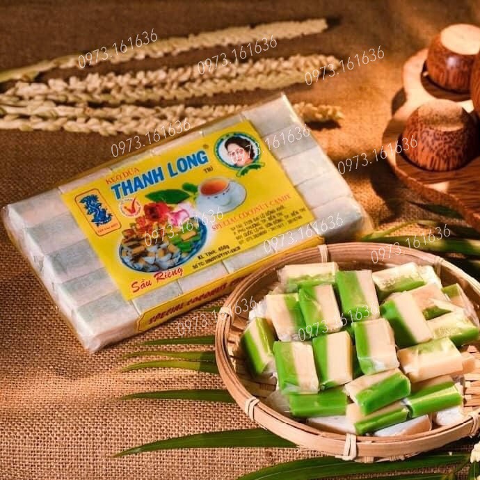 Kẹo dừa Lá Dứa Sầu Riêng Thanh Long- Hộp 450g - Bao bì giấy