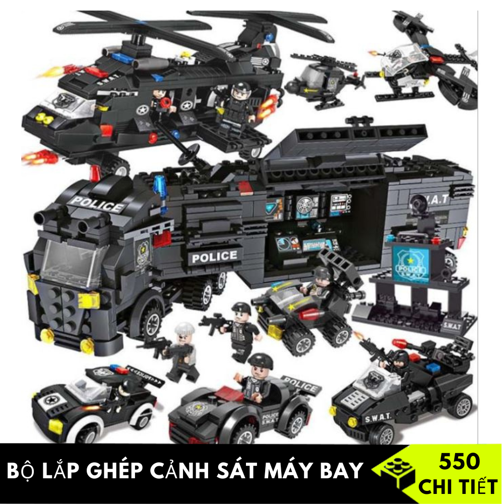 ĐỒ CHƠI LEGO CẢNH SÁT SWAT GỒM XE CẢNH SÁT, MÁY BAY, TÀU THUYỀN, CHIẾN HẠM 500 chi tiết