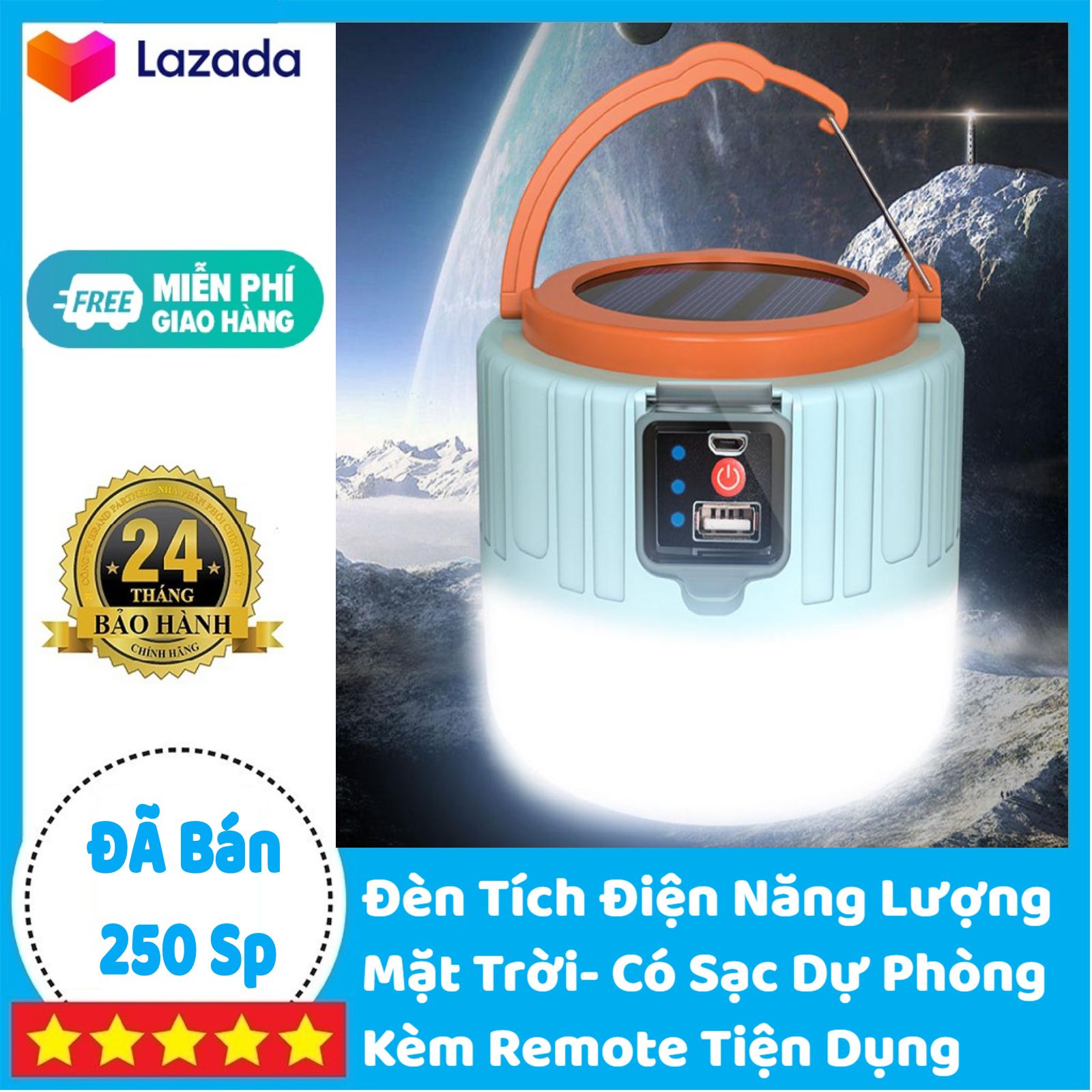 Đèn tích điện năng lượng mặt trời - Có sạc, remote đi kèm