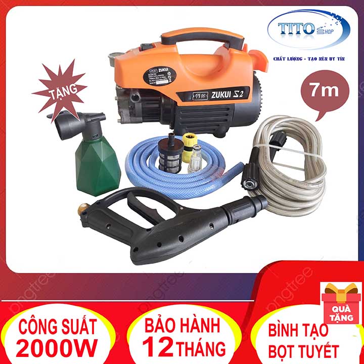 Máy rửa xe zukui s2 - 2000w - dây cao áp 7m - tặng bình bọt xà bông