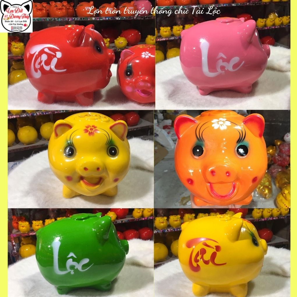 Lợn đất/ Heo đất chữ Tài Lộc (Lợn tròn truyền thống)