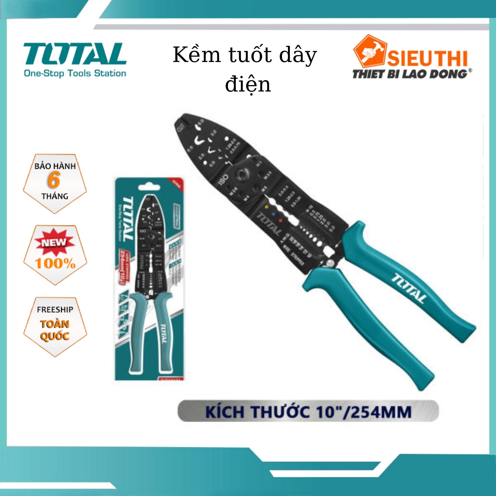 Kềm tuốt dây điện total tht15101 kìm tuốt dây kích thước 10" ,thép cr-v, tay cầm cách điện bóc, tách vỏ dây điện