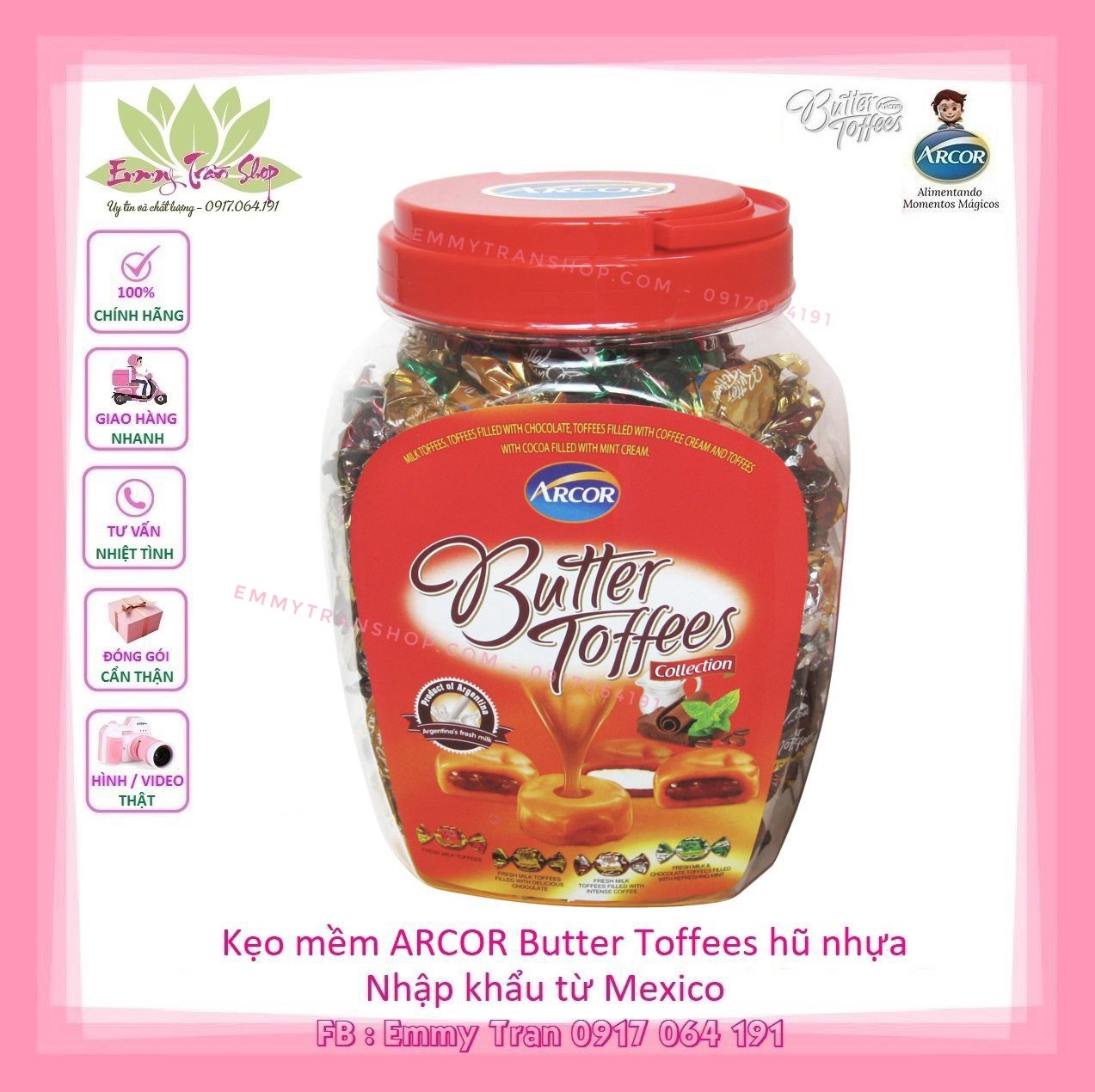 Kẹo Mềm Arcor Butter Toffees Mix Vị, Hủ Nhựa 959gr - Nhập Khẩu Mexico ( EMMY TRAN SHOP )