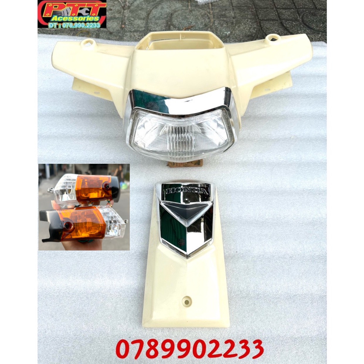 Full bộ đầu đèn + mặt nạ nhựa abs xe supper dream đầu lồi không sơn