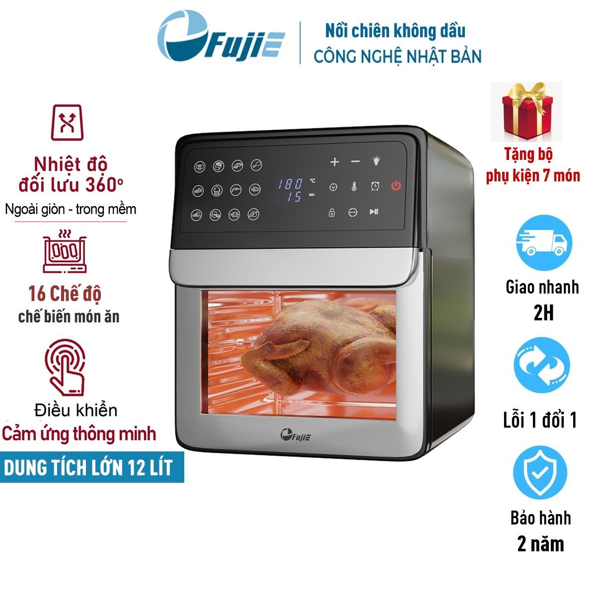 Nồi chiên không dầu fujihome a12d 12lít nhập khẩu cn nhật bản fujihome, tự ngắt an toàn- hàng nhập khẩu chính hãng bảo hành 2 năm