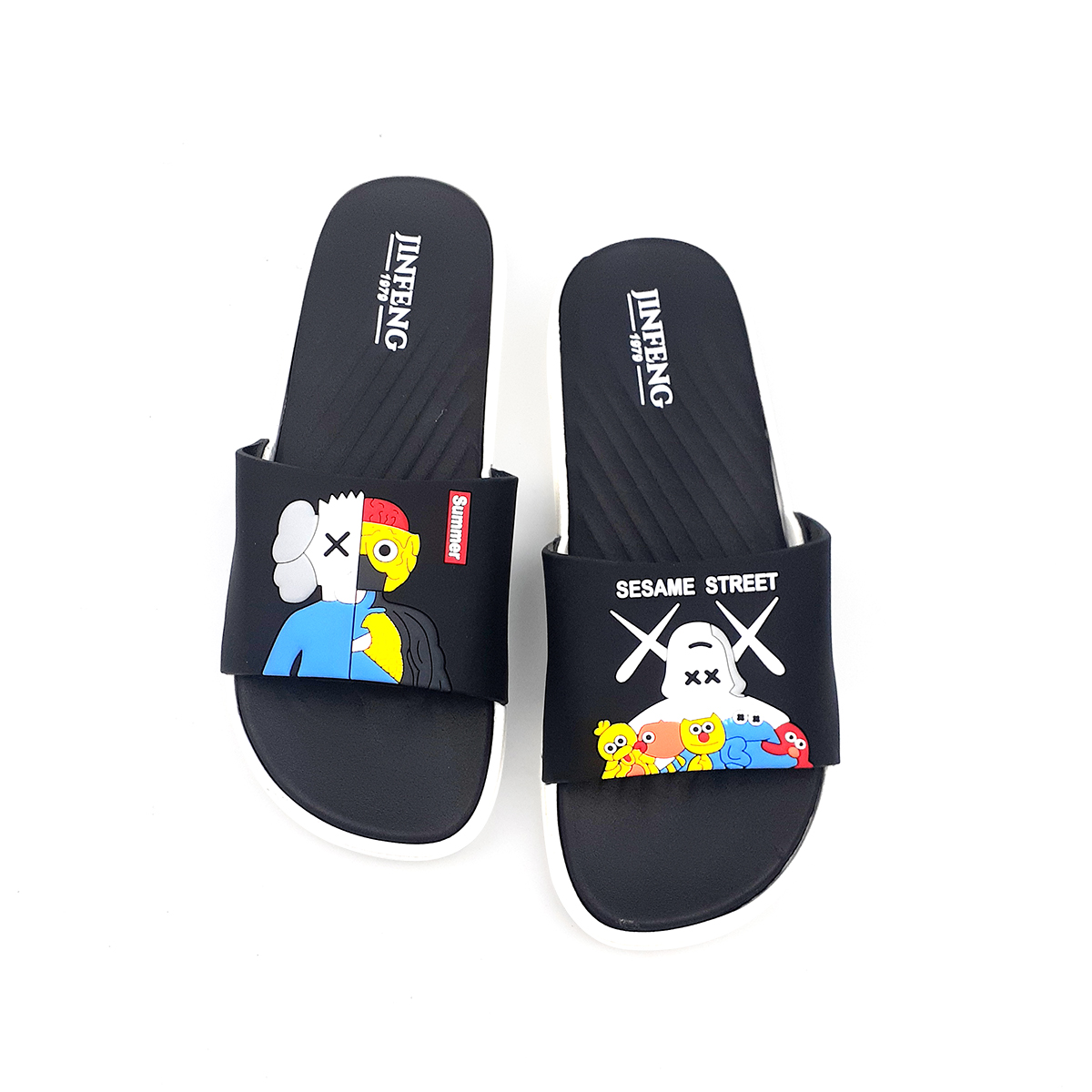 [HCM]Dép nam quai ngang cao su dẻo Êm chân Họa tiết hoạt hình Màu đen N128