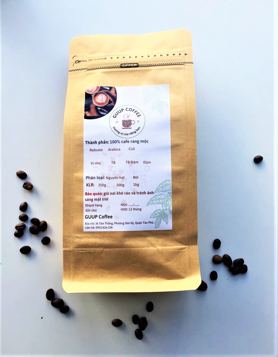 Cà phê GUUP hạt Robusta Wash rang mộc nguyên chất- Rang Trung Bình Đậm
