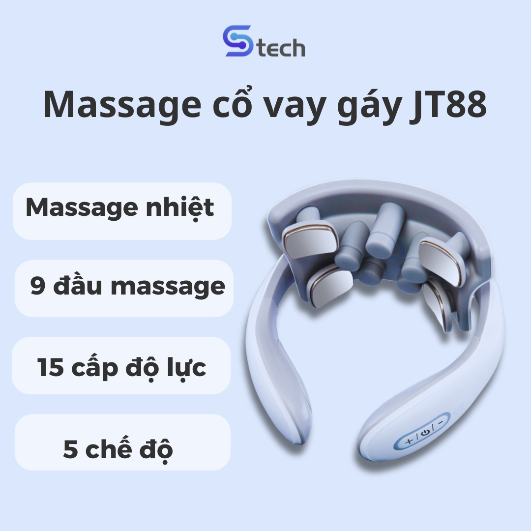 Massage cổ vai gáy JT88 thông minh. Massage cổ vai gáy cơ học và xung điện, 9 đầu massage, Stech bảo hành 12 tháng