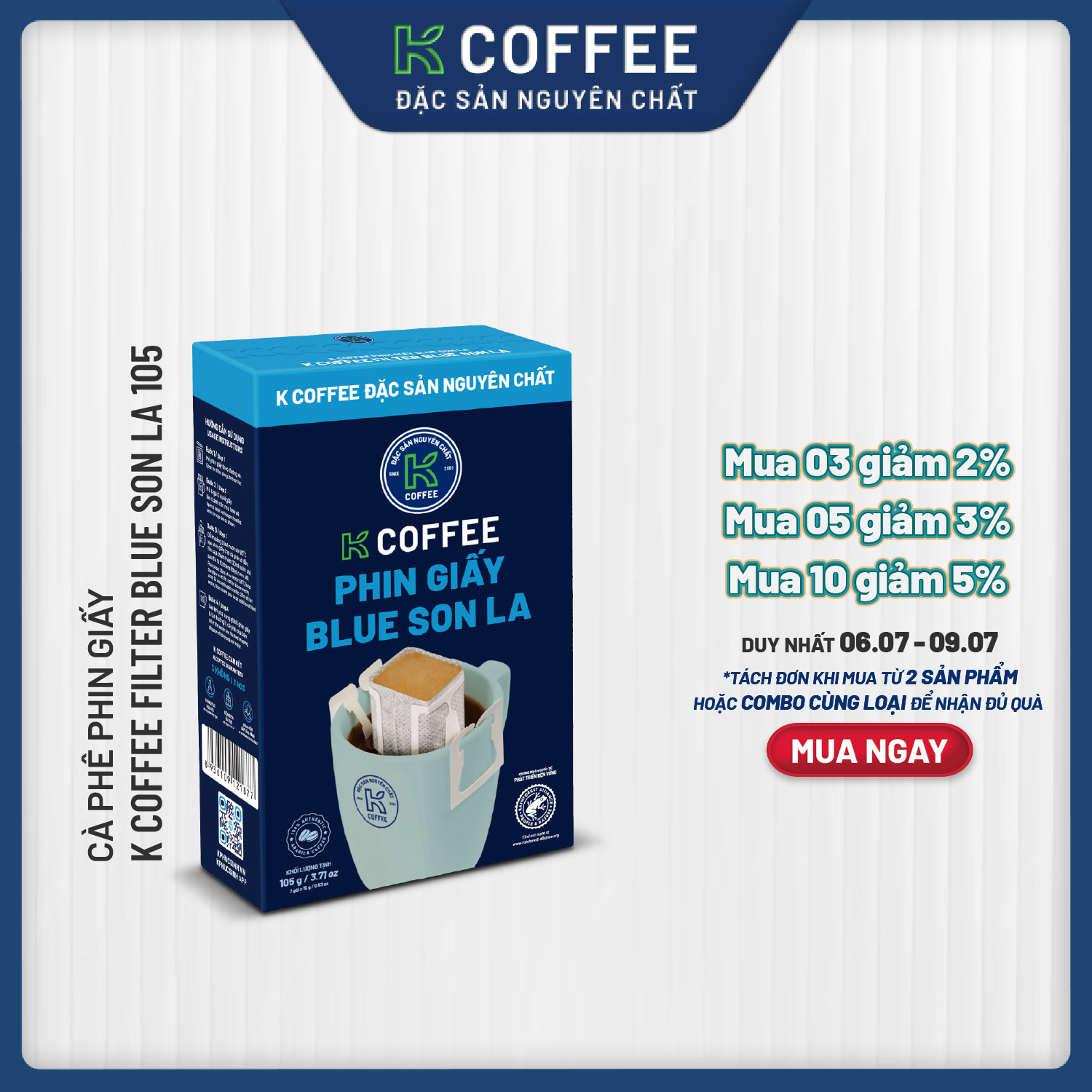 Cà phê Phin giấy K Coffee K Filter Blue Son La New 105g [Combo 2]