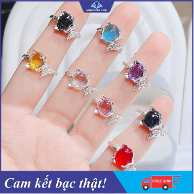 Nhẫn hồ ly bọc bạc, nhẫn bạc hồ ly, nhẫn hồ ly màu hợp mệnh