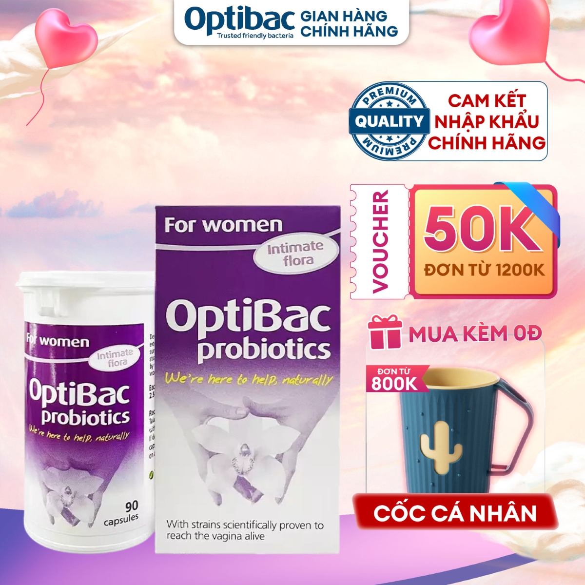 Men vi sinh bổ sung lợi khuẩn phụ khoa Optibac For Women 90 viên cân bằng