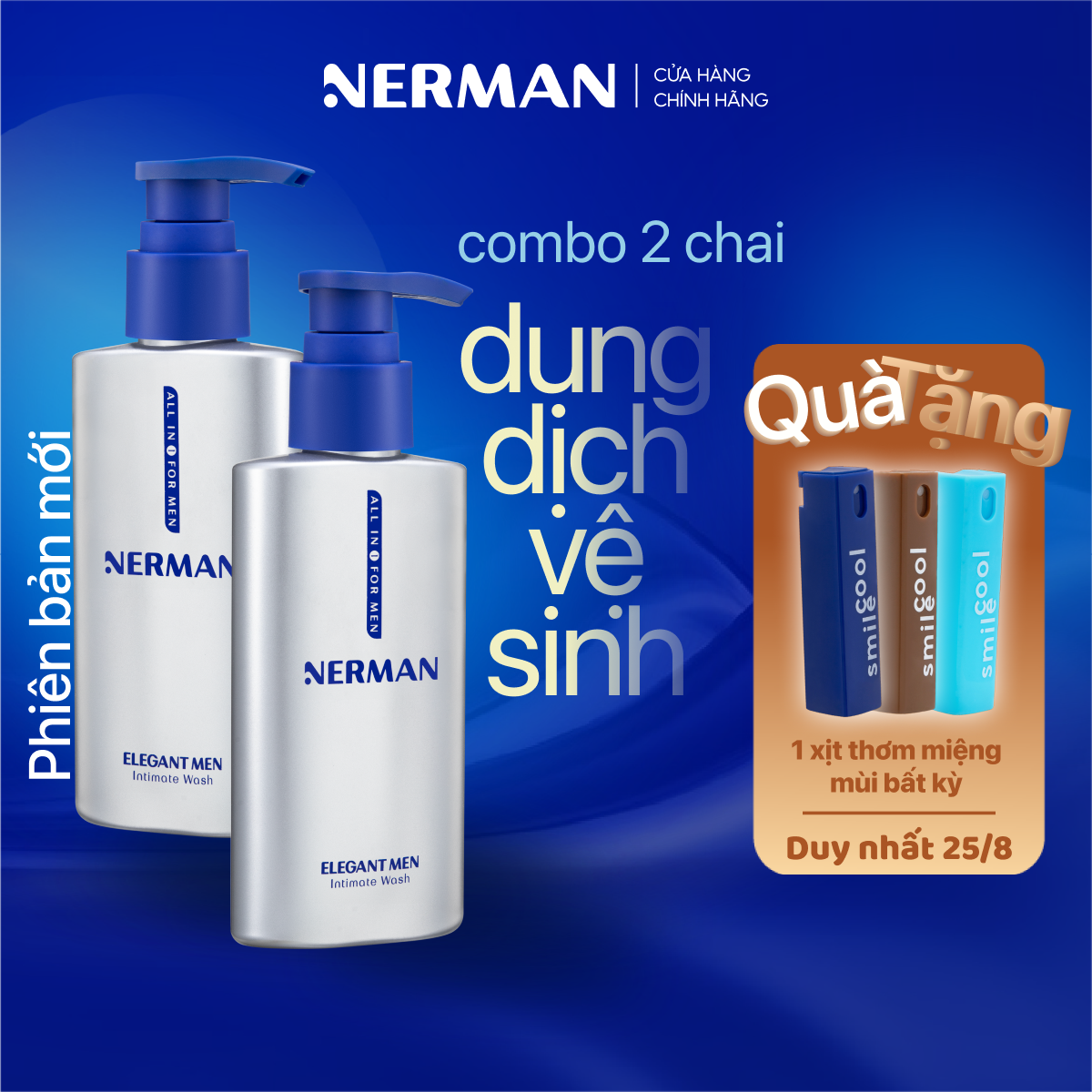 Dung dịch vệ sinh nam giới Nerman Elegant Men Nerman hương nước hoa cao cấp 100ml/ chai
