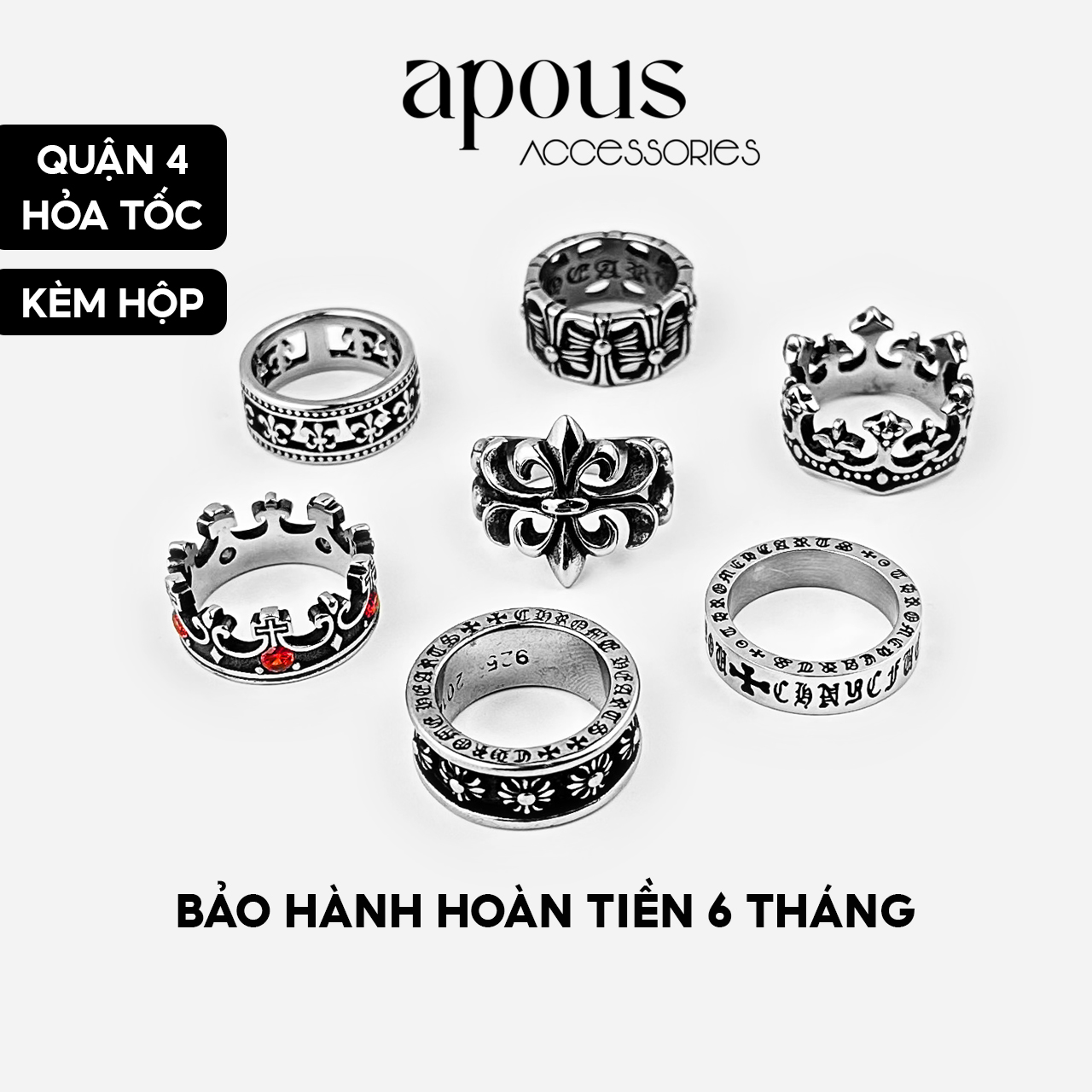 Nhẫn nam nữ Chrome Heart - Thép Titan - Phụ kiện trang sức Unisex Apous