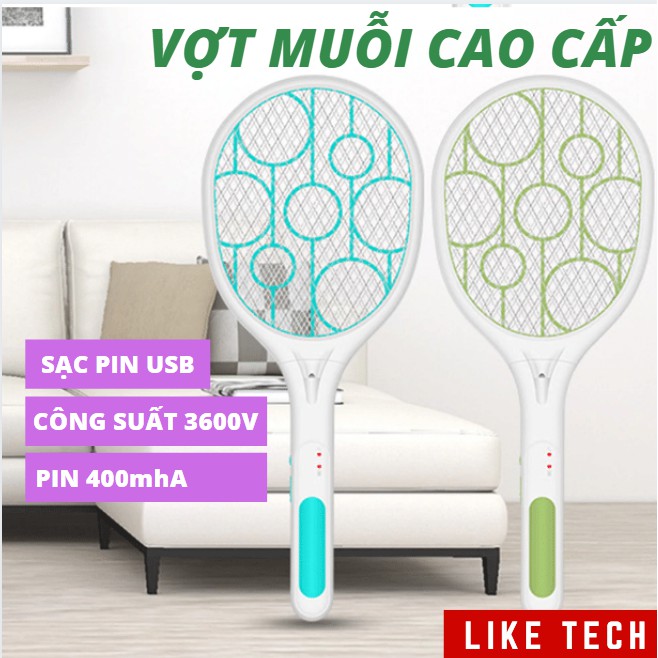 Vợt muỗi cao cấp sạc điện bằng cáp USB thông minh có đèn pin công suất 3000V