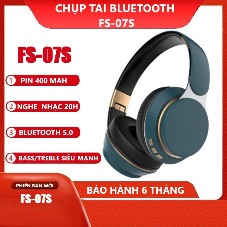 Chụp Tai Bluetooth FG -07S. Nghe Nhạc 20h, Pin 400mAh, Âm Thanh 9D. Và phiên bản H1 Pro Nghe nhạc  24h. có Míc đàm thoại. 3 Phương thức Kết nối, Dây kết Nối, Bluetooth 5.0, Phát Nhạc thẻ Nhớ. Bảo hành 1 đổi 1