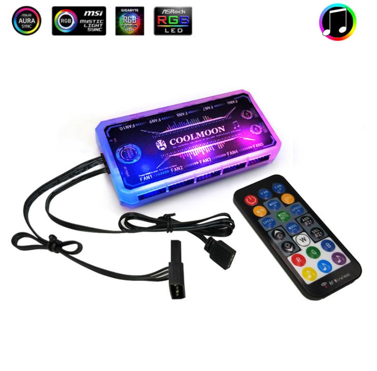 Bộ Hub Và Remote Coolmoon, Hỗ trợ Aura Sync, Gigabyte Fusion, Mystic Light Sync - Thay Đổi Hiệu Ứng Theo Nhạc