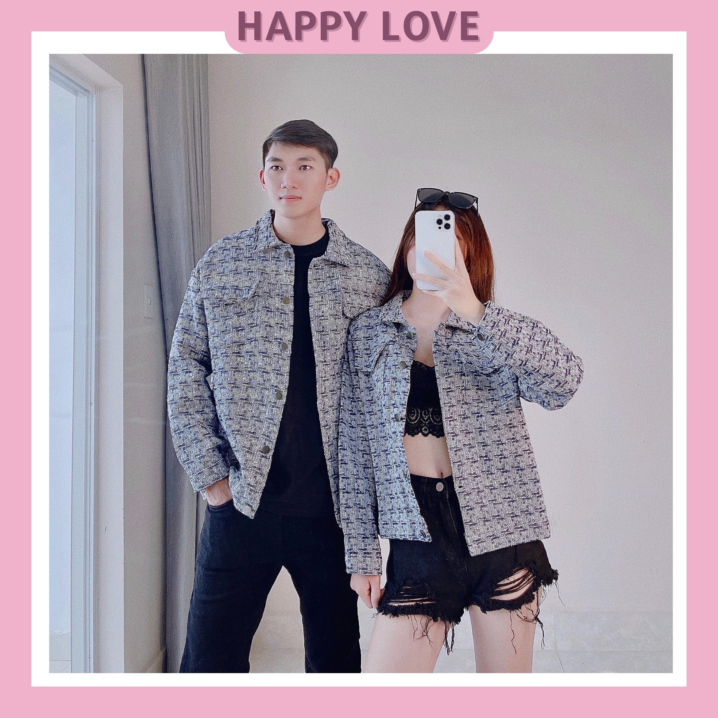 Áo khoác đôi nam nữ Denim form rộng đẹp rẻ hàng Quảng Châu cao cấp HAPPYLOVE, Áo cặp đồ đôi unisex Jean Kaki Couple H029