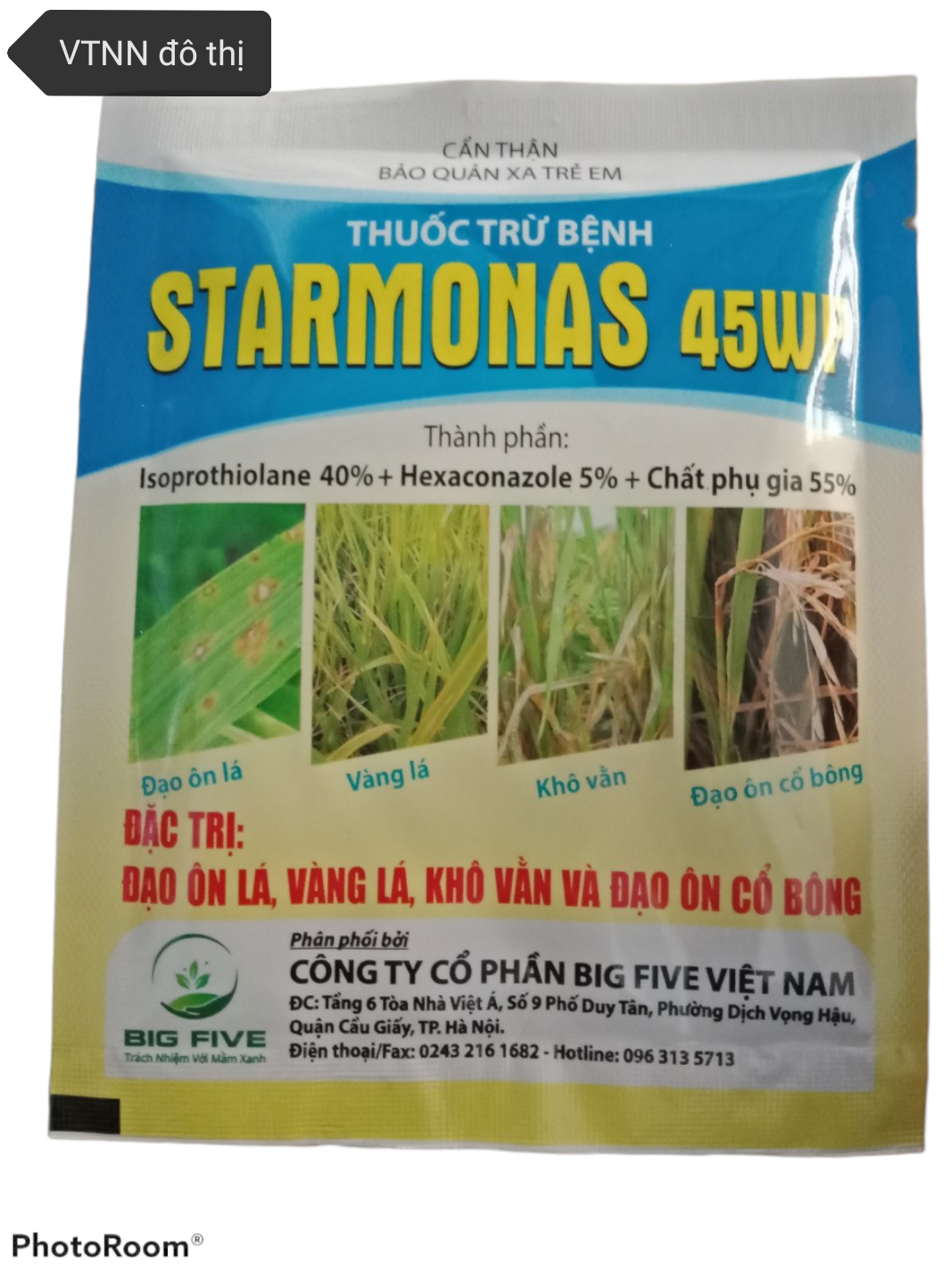 Combo 5 gói Chế phẩm Phòng trừ đạo ôn, khô vằn, vàng lá trên cây lúa - Starmonas 45WP - Gói 18gr tiện lợi
