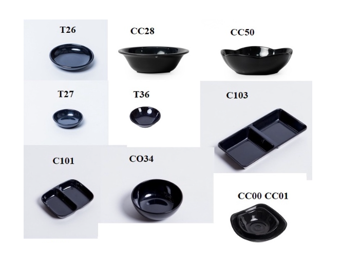 Chén đựng nước chấm,gia vị nhựa Melamine màu đen nhiều Size