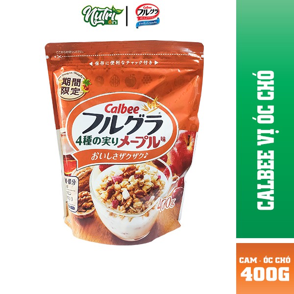 Ngũ cốc trái cây Calbee Nhật Bản túi màu cam vị óc chó 400g date mới nhất