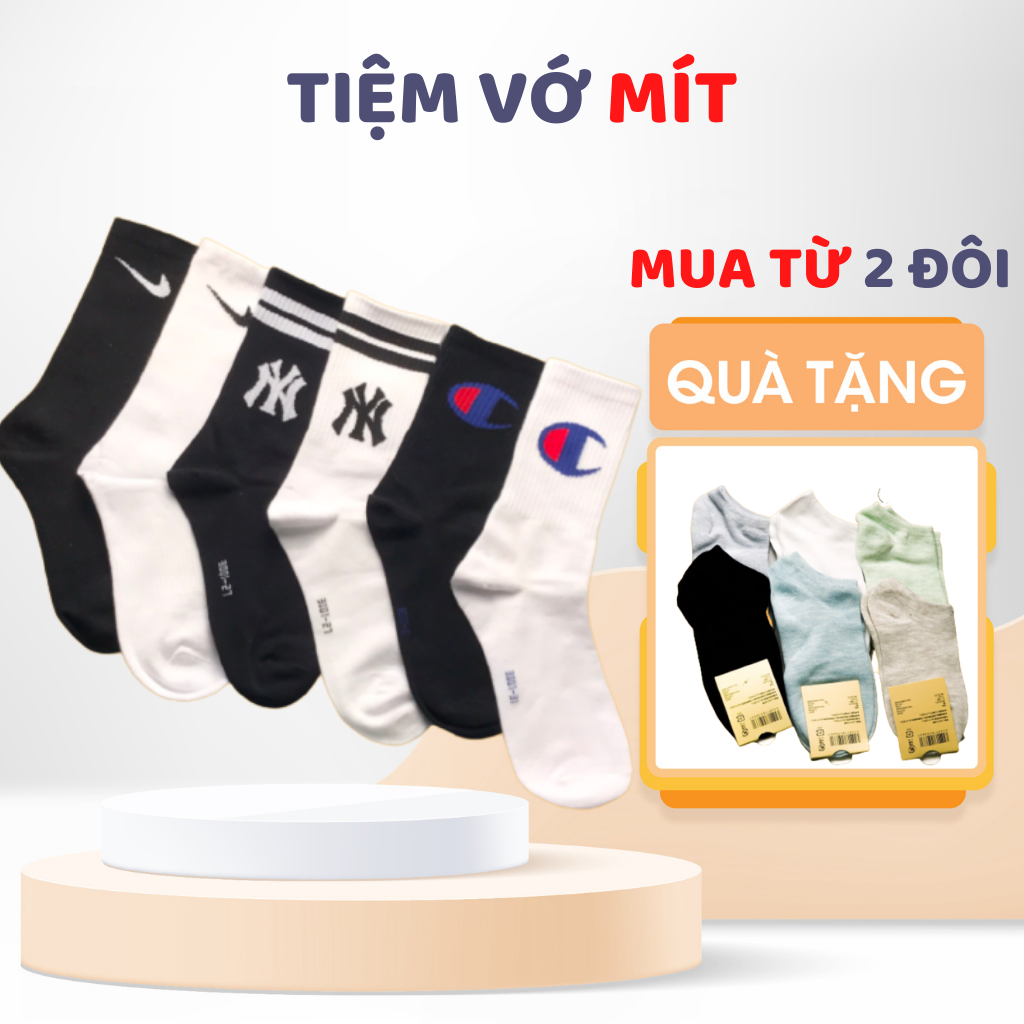 Tất thể thao cổ cao Hàn Quốc, vớ trơn tất dài trắng đen xuất sịn MÍT phong cách dễ thương C07