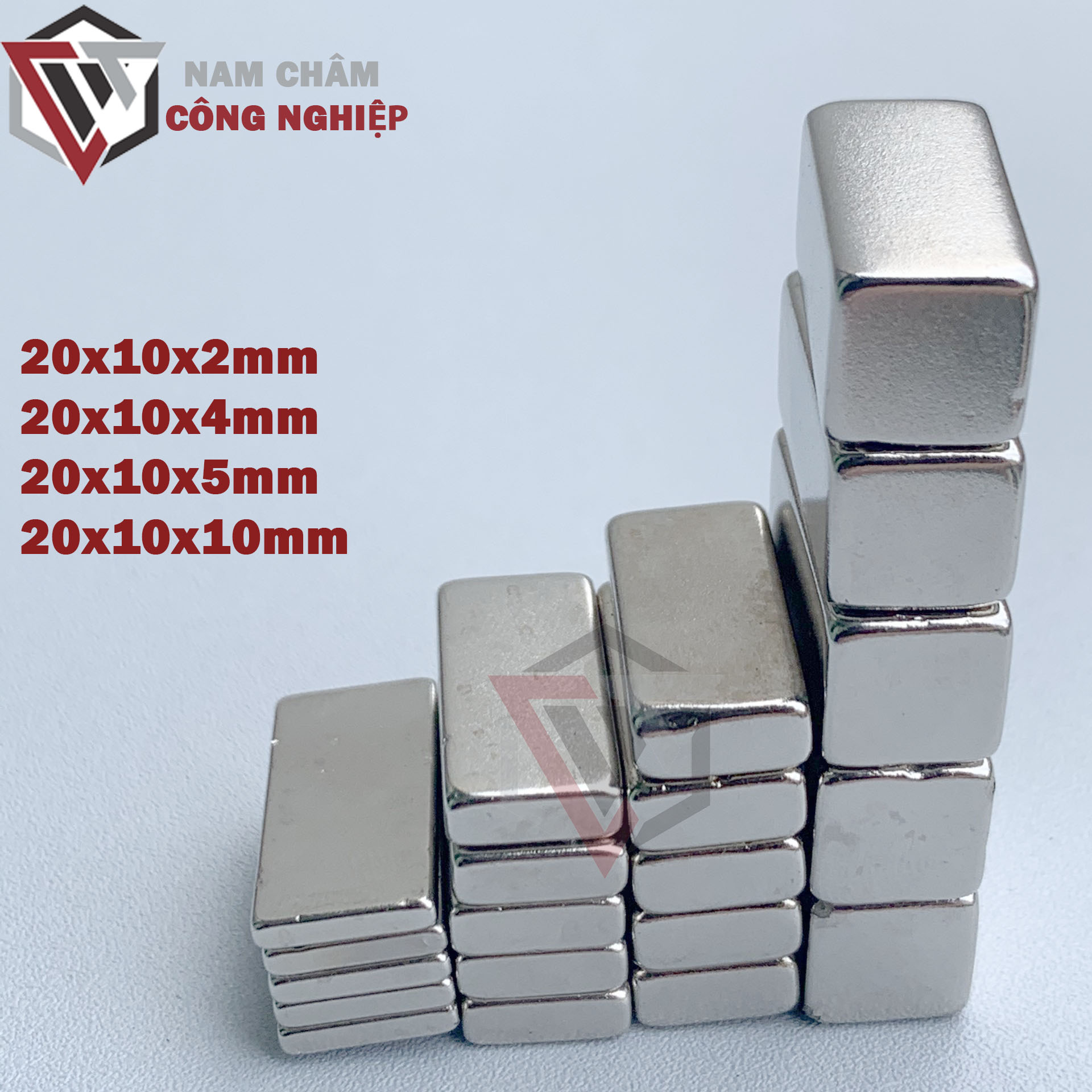 Nam châm chữ nhật 20x10x2mm 20x10x4mm 20x10x5mm 20x10x10mm nam châm siêu khỏe