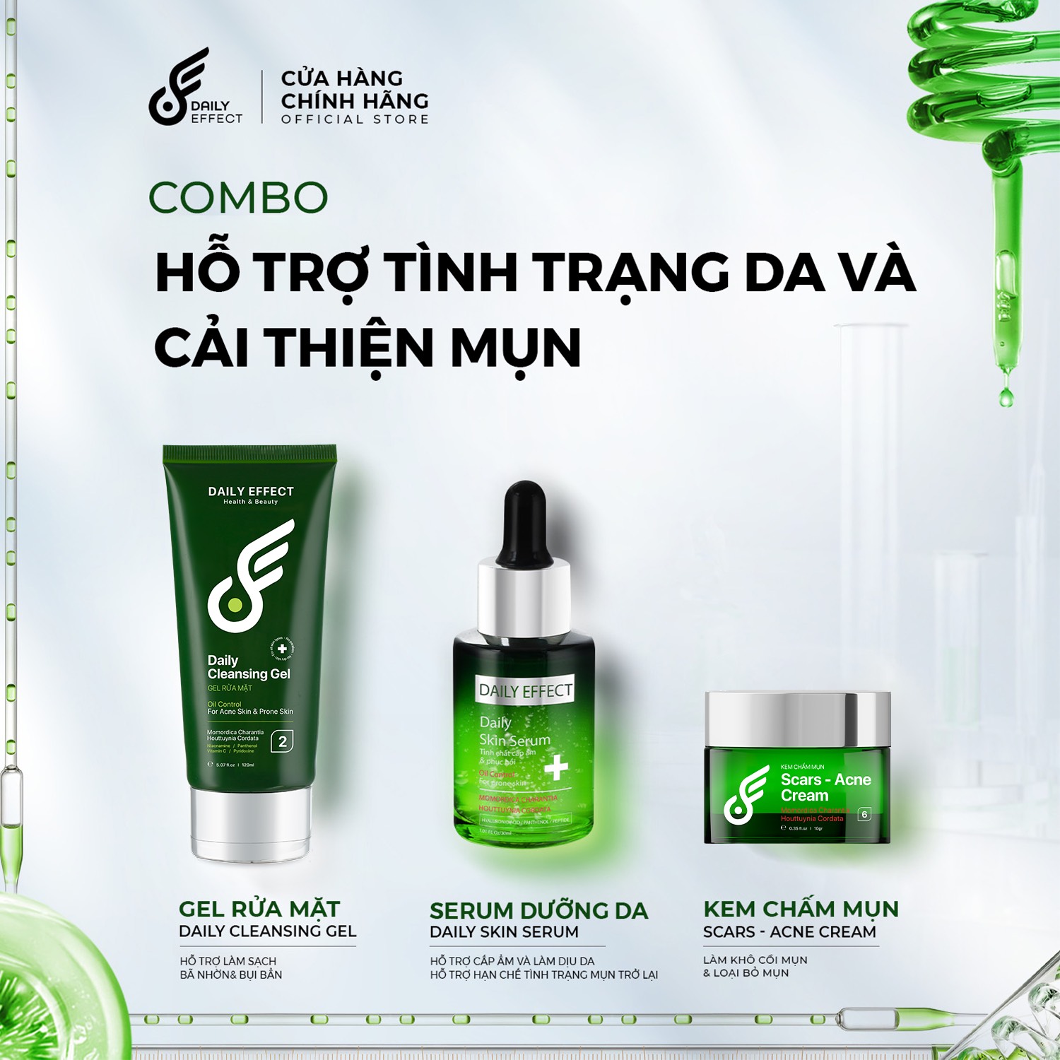 Combo 3sp tạm biệt mụn và dưỡng phục hồi da căng mịn khỏe mạnh daily effect