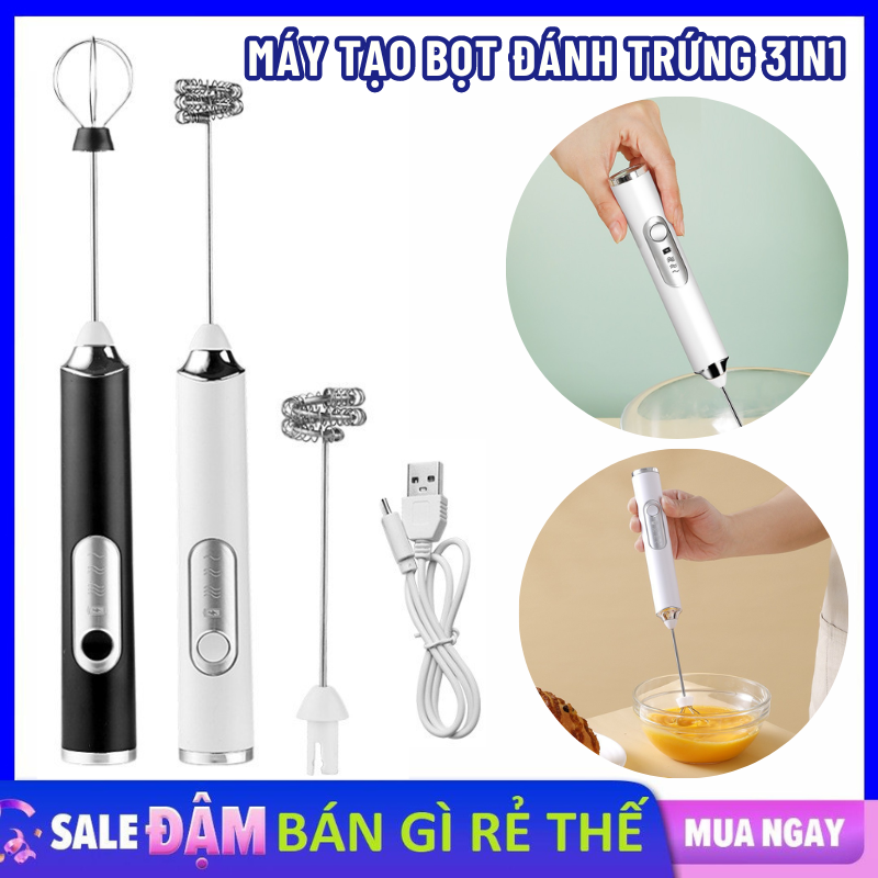 Máy Tạo Bọt Cafe , Cây Khuấy Pha Cà Phê Tự Động 2in1 - Máy Đánh Trứng Mini 3 Chế Độ Cầm Tay Nhỏ Gọn Kèm Sạc USB - Cây Đánh Trứng, Đánh Kem, Trà Sữa Tự Động Cao Cấp